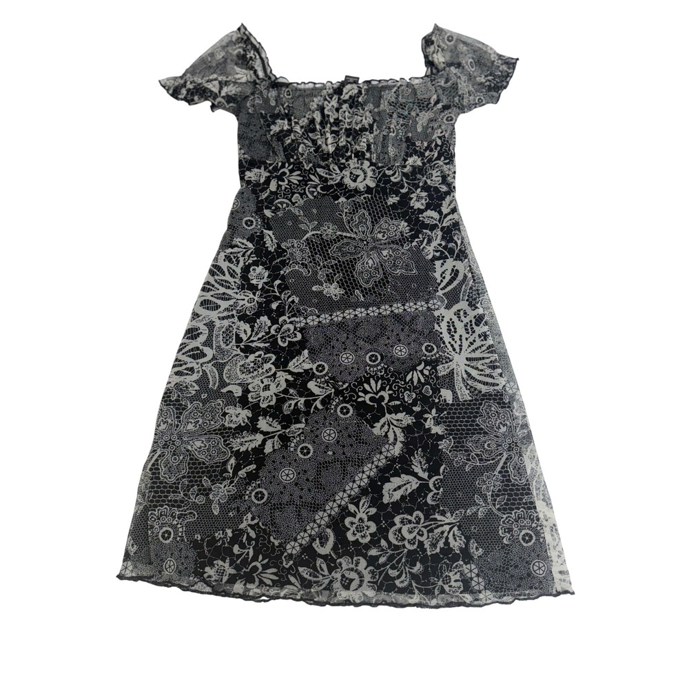 VTG Xhilaration Dress Black Floral Lace Mesh Y2K Grunge Fairycore Small Womens
